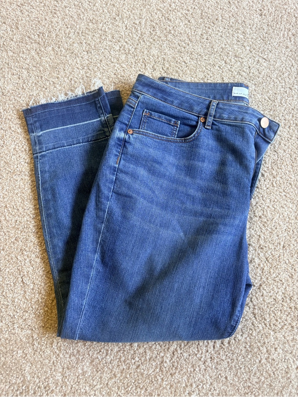 LOFT Dark Blue Frayed Hem Ankle Jeans